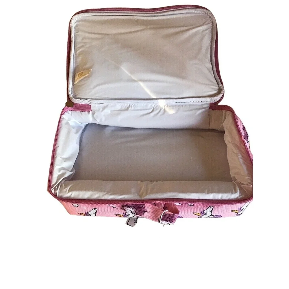 Unicorn Print Pink Insulated Lunch Bag With Handle & Zipper Closure‎ For Kids